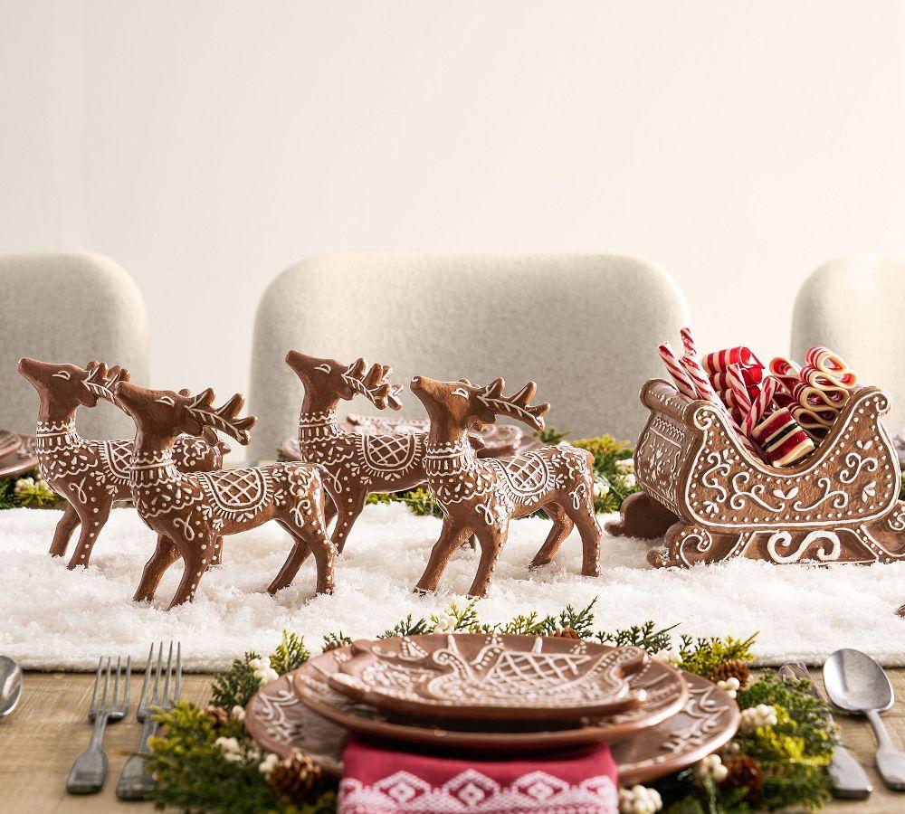 * pottery animal ❀ reindeer トナカイ Handcrafted Ceramic Gingerbread Reindeer & Sleigh Set | Pottery